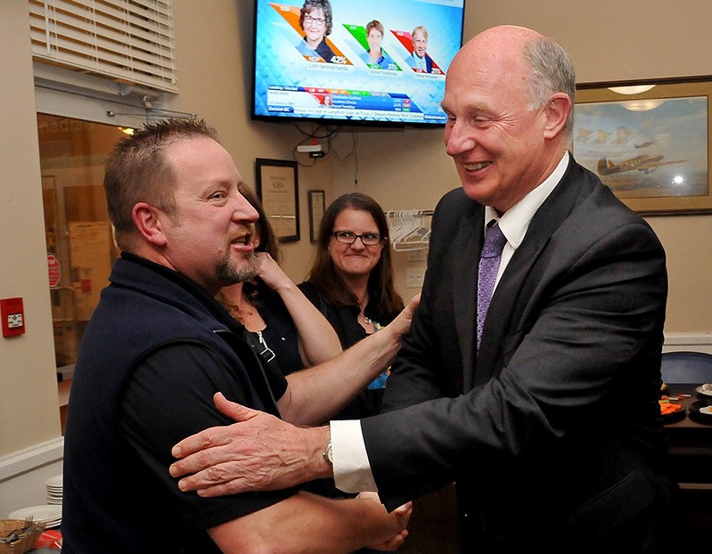 MARIO BARTEL/THE TRI-CITY NEWS Port Coquitlam MLA Mike Farnworth accepts congratulations at his campaign celebration at the PoCo Legion after he was reelected on Tuesday.