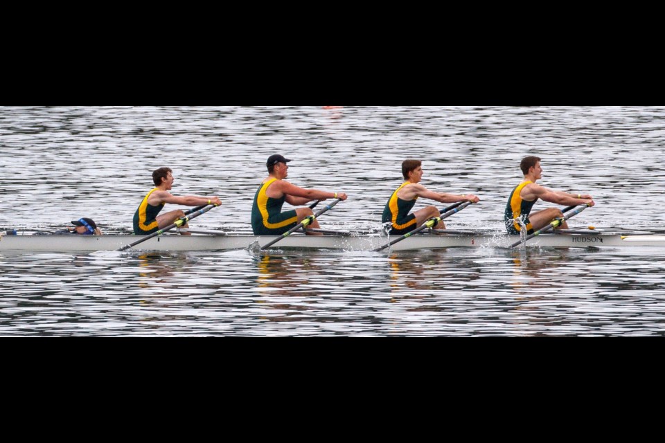 Delta Deas rows to victory in the Junior "B" men's four event at the Brentwood Regatta.
