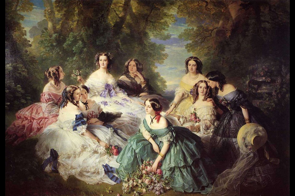 Anna Masséna was the mistress of the robes in the court of France's last empress, Eugenie. In this painting by Franz Xaver Winterhalter, the Empress is centre left with the purple bow) and Anna, also known as the Princess d'Essling and Duchess of Rivoli, is in pink.