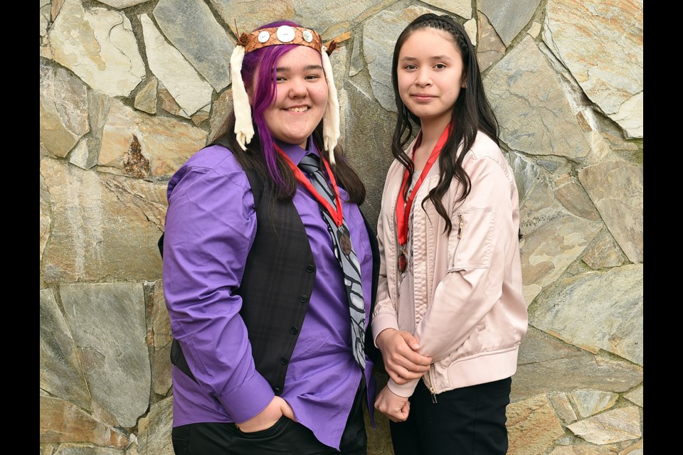 Grade 7 students Yatalia Bolton (left) and Cadence Williams took part in the VSB’s Aboriginal Grade 7 Moving Forward Celebration. Photo Dan Toulgoet