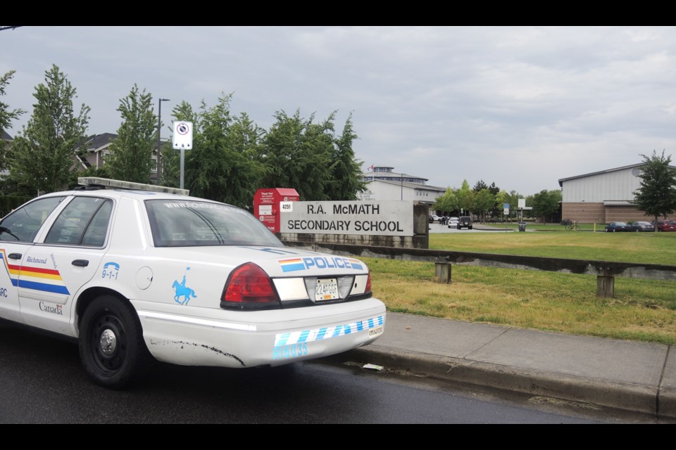 Richmond RCMP took the precaution of holding students and teachers in their classrooms Tuesday morning, after an online shooting threat appeared May 30, 2017