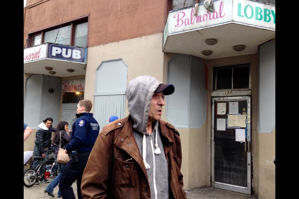 Mario Fortin, 58, is one of about 150 tenants living at the Balmoral hotel at 159 East Hastings St. who was informed by the city Friday that he must evacuate the building for fear it could collapse. Photo Mike Howell