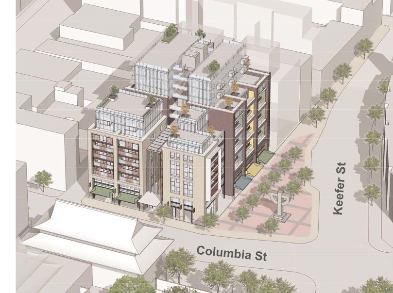 The Beedie Development Group wants to build a 12-storey condo project at Keefer and Columbia streets. Council will vote June 13 on the proposal. Photo courtesy City of Vancouver