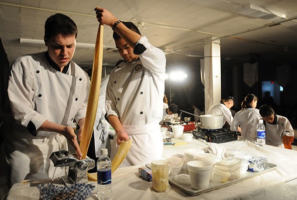At Iron Chef 2012 at Templeton secondary, teams of three practice and organize recipes for two months. They prepare all three dishes (four plates of each) in one hour and present their creations to judges Chef Rob Feenie, Canada's first Iron Chef, Chef Dale MacKay, Canada's "Top Chef," Chef Dennis Green, senior manager ITA and Chef Dan Close, owner of Dan Close Food Concepts.
