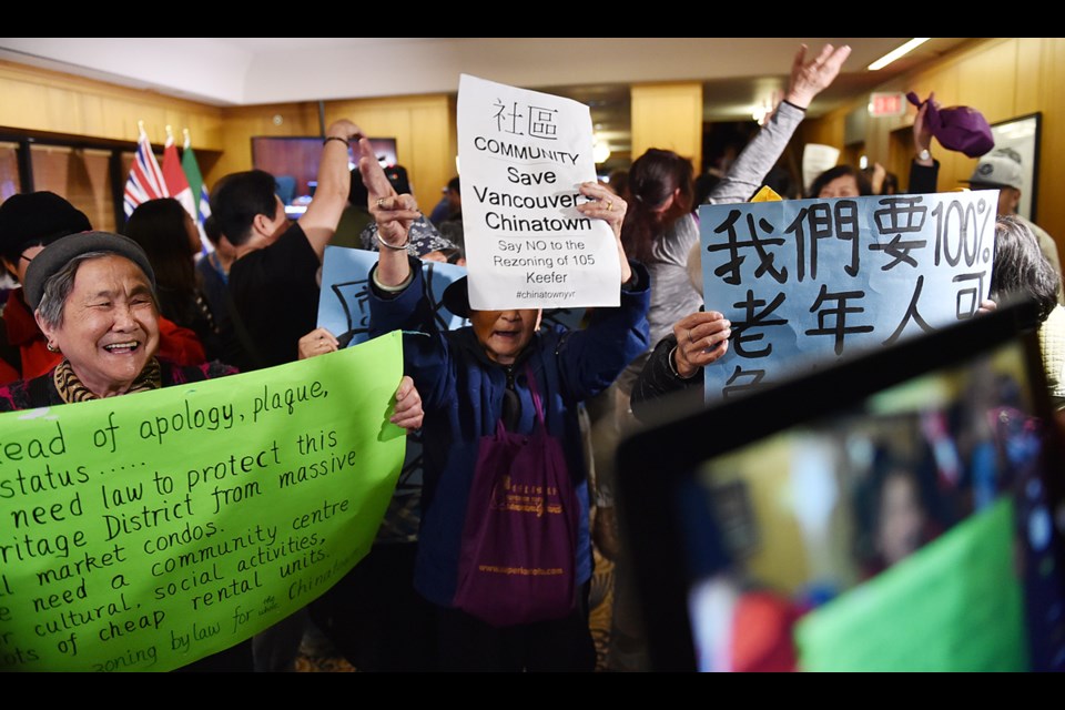 On June 13, city council voted 8-3 against the development proposal for 105 Keefer St. in Chinatown. Council chambers were packed with onlookers waiting to hear the decision on the controversial project. Photo Dan Toulgoet