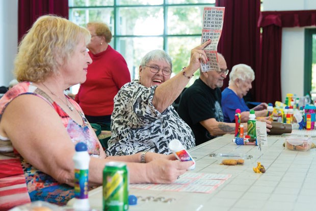 Barb Dion is all smiles after her number comes up in Jackpot Bingo at the McKee Seniors Recreation Centre in Ladner last Saturday. McKee and KinVillage celebrated Seniors Week with a host of activities last week.