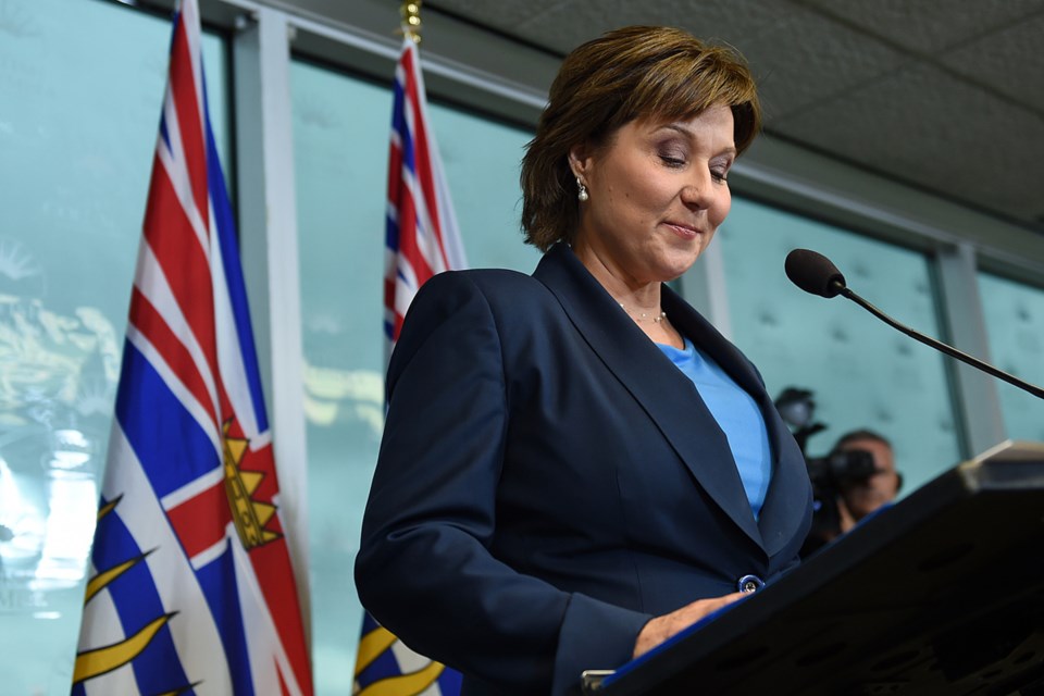 Premier Christy Clark will use her throne speech Thursday to call for a ban on union and corporate donations from provincial election campaigns and for welfare rates to be increased by $100 per month. Photo Dan Toulgoet