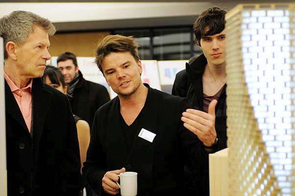 Architect Bjarke Ingels speaks with the public at an open house UBC Robson Square Feb. 21 for the proposed Westbank development he designed.