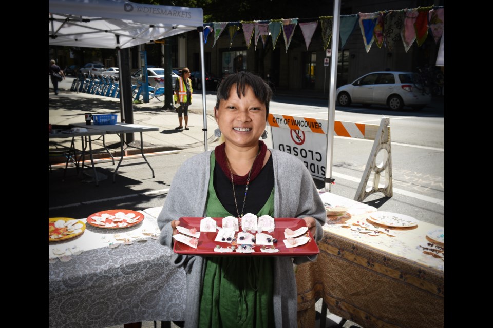 Artist Amanda Star with some of her jewelry for sale at this past Saturday’s Women’s Summer Fair & Flea Market. The fair is hosted by the Downtown Eastside Women’s Centre in partnership with the City of Vancouver to create a safe vending space for women in the DTES. Photo: Rebecca Blissett