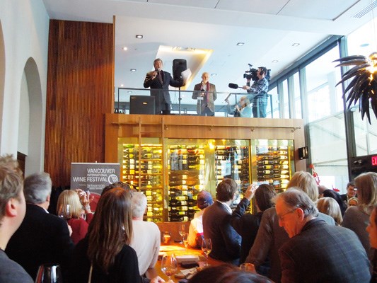 Harry Hertscheg, executive director of the Vancouver International Wine Festival, welcomes Bard on the Beach's Christopher Gaze at the Monday launch of the festival at JOEY Restaurant Bentall One Restaurant. Calendar1) Harry Hertscheg, executive director of the Vancouver International Wine Festival, welcomes Bard on the Beach's Christopher Gaze at the Monday launch of the festival at JOEY Restaurant Bentall One Restaurant.
