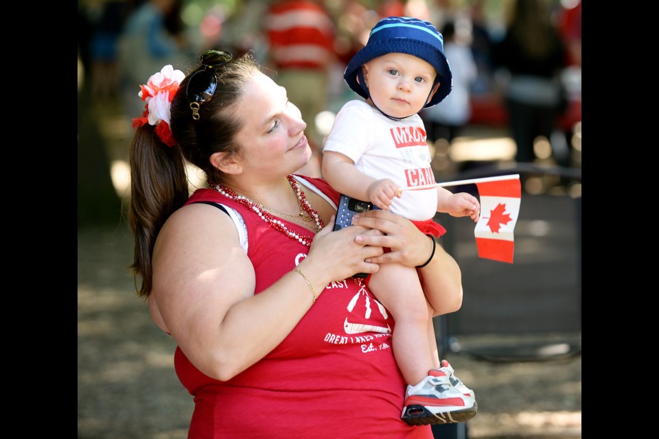 Shauna Brown and 11-month-old Raymond were among the folks who attended the city's annual Canada Day celebrations in Queen's Park only July 1.