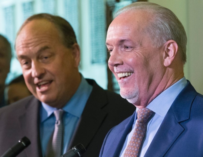 B.C. Green Party Leader Andrew Weaver, left, and B.C. NDP Leader John Horgan. Photo Darren Stone, Ti