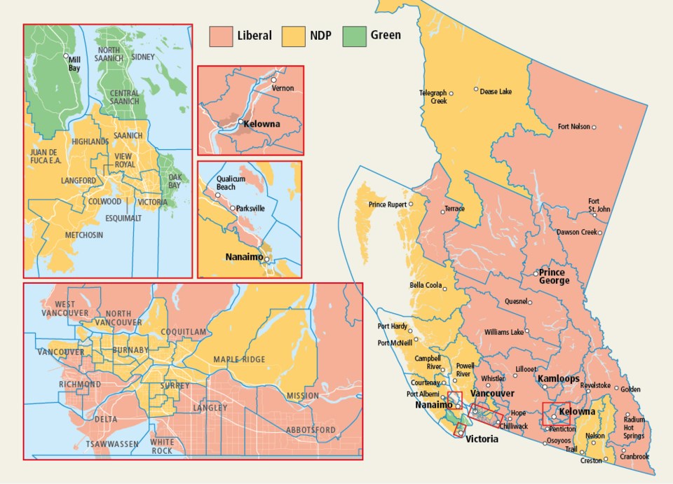 2017 B.C. provincial election results map