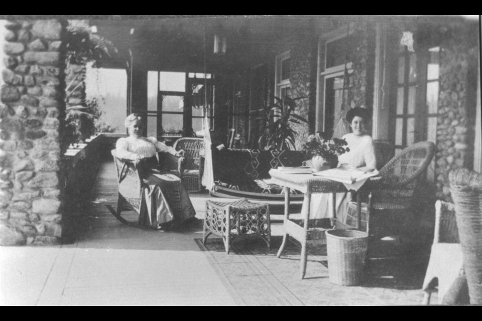 Grace Ceperley and friend on the veranda of Ceperley House (Fairacres), 1914. The historic home on Deer Lake became the Burnaby Art Gallery in 1967, after years of use as a monastery and frat house, among others.