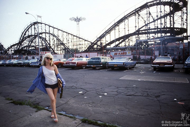 Debbie Harry of Blondie in front of The Thunderbolt in Coney Island, NY. August 7, 1977. © Bob Gruen