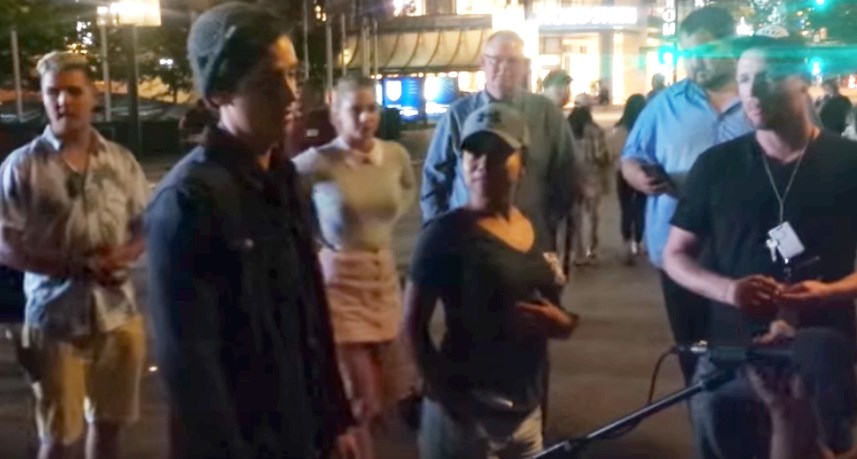 When Cole Sprouse, who plays Jughead in Riverdale, asked a busker not to play during filming near the Vancouver Art Gallery, the busker's response helped make the video of the exchange go viral.