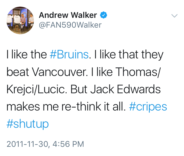 Andrew Walker likes the Bruins