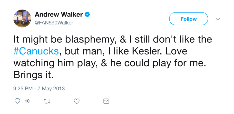 Andrew Walker doesn't like the Canucks, likes Kesler