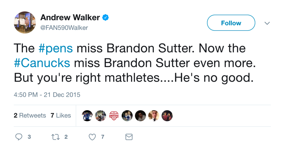 Andrew Walker likes Brandon Sutter, doesn't like mathletes