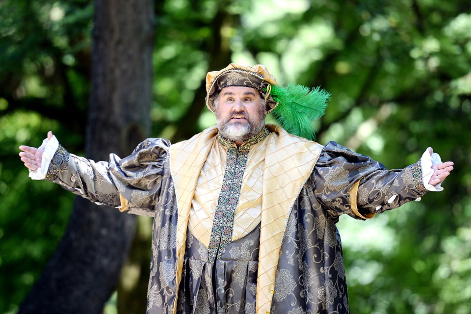 Nigel Brooke as King Leontes in The Winter’s Tale, now playing at the Queen’s Park bandshell.