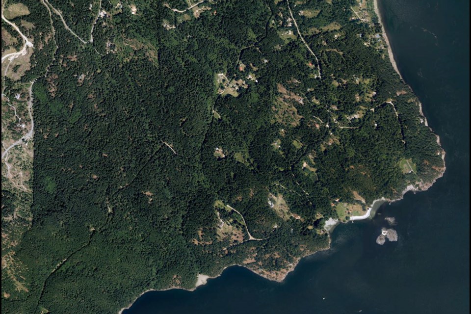 An aerial photo of Isabella Point on Salt Spring Island. Basil Franey, who bought the land in 1985, has arranged for permanent protection of a 2.15-hectare portion of it through the federal Ecological Gifts Program.