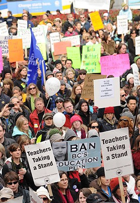 Teachers, students and parents rally for public education at the Vancouver Art Gallery. BCTF President Susan Lambert was one of the speakers.
