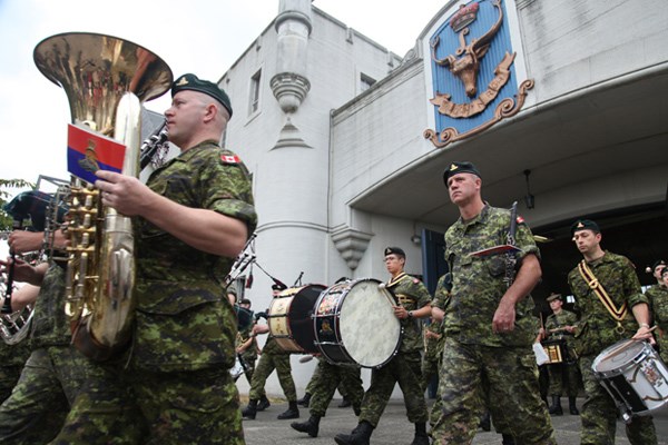 Vancouver's Infantry Regiment marches out of their Armoury home to their temporary headquarters at Jericho Garrison.