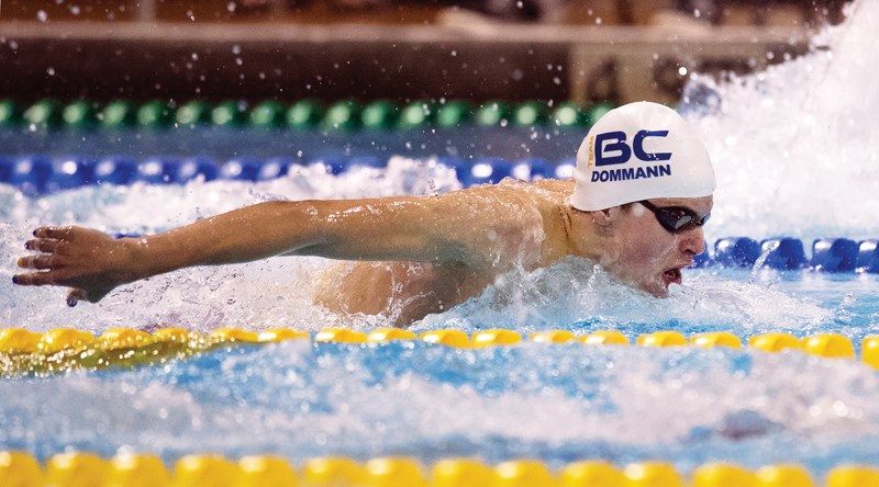 North Vancouver’s Raben Dommann races for gold at the Canada Summer Games held this month in Winnipeg. The 16-year-old swimmer put on a show at Pan Am Pool, winning eight medals, including fives golds, on his way to being named the flag bearer for Team B.C. at the Closing Ceremony. photo Kevin Bogetti-Smith/Team BC