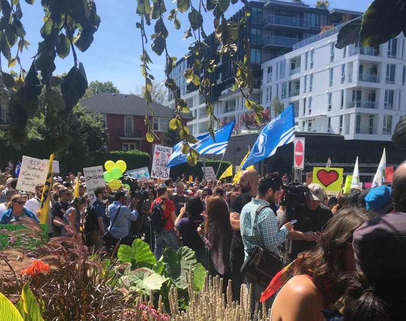 Thousands gathered at City Hall on Saturday to counterprotest an anti-Islam rally that in the end did not happen. photo John Kurucz, Vancouver Courier