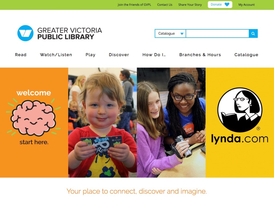 A screenshot of the Greater Victoria Public Library's new website.
