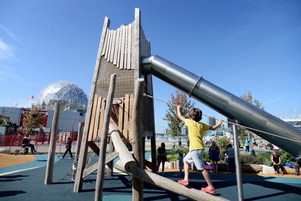 The new playground at Creekside Park, next to Science World, measures more than 1,700 square metres. It’s the largest and most accessible playground in the city, according to the park board. Photo Jennifer Gauthier