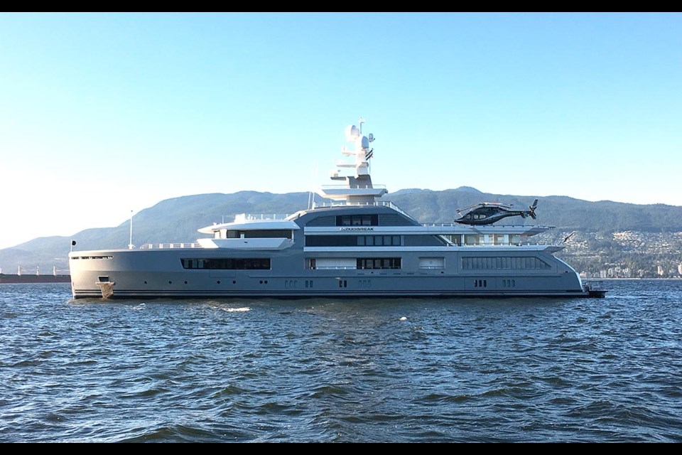 Cloudbreak, a 72.5 metre superyacht, complete with helicopter, was anchored in the Burrard Inlet Sunday and Monday.