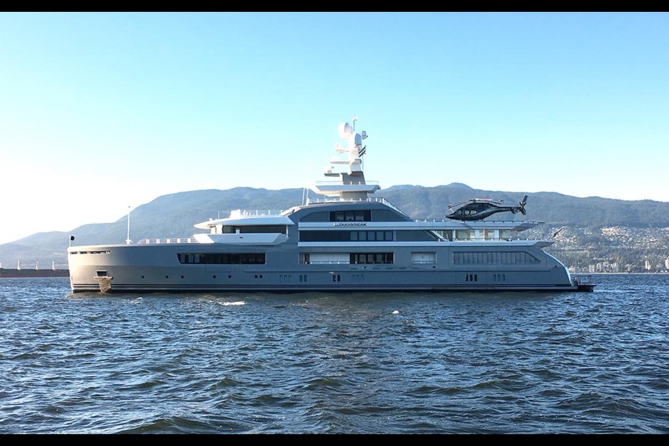 Cloudbreak, a 72.5 metre superyacht, complete with helicopter, was anchored in the Burrard Inlet Sunday and Monday.