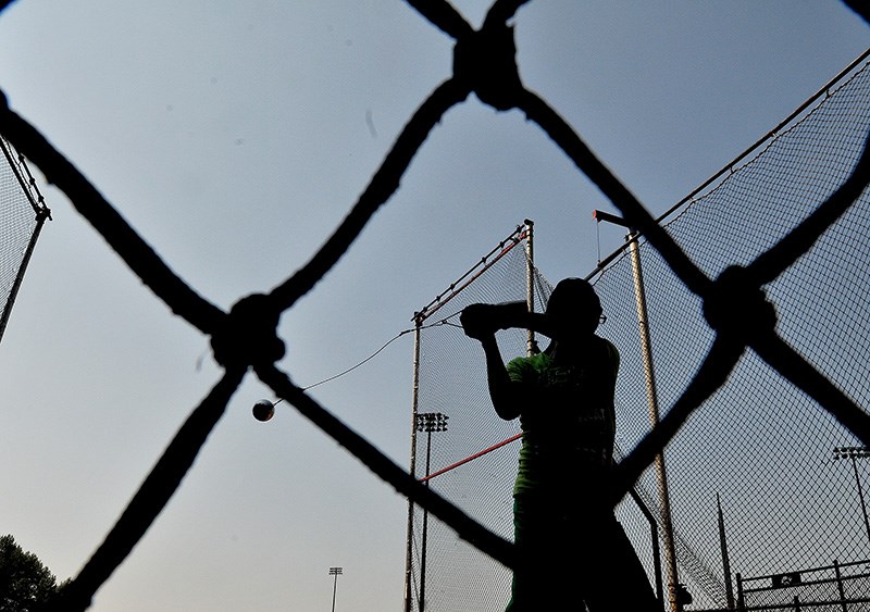 MARIO BARTEL/THE TRI-CITY NEWS
Arthur Gee, 73, winds up his hammer throw while working out with the Greyhounds Track and Field Club at Percy Perry Stadium in Coquitlam.
