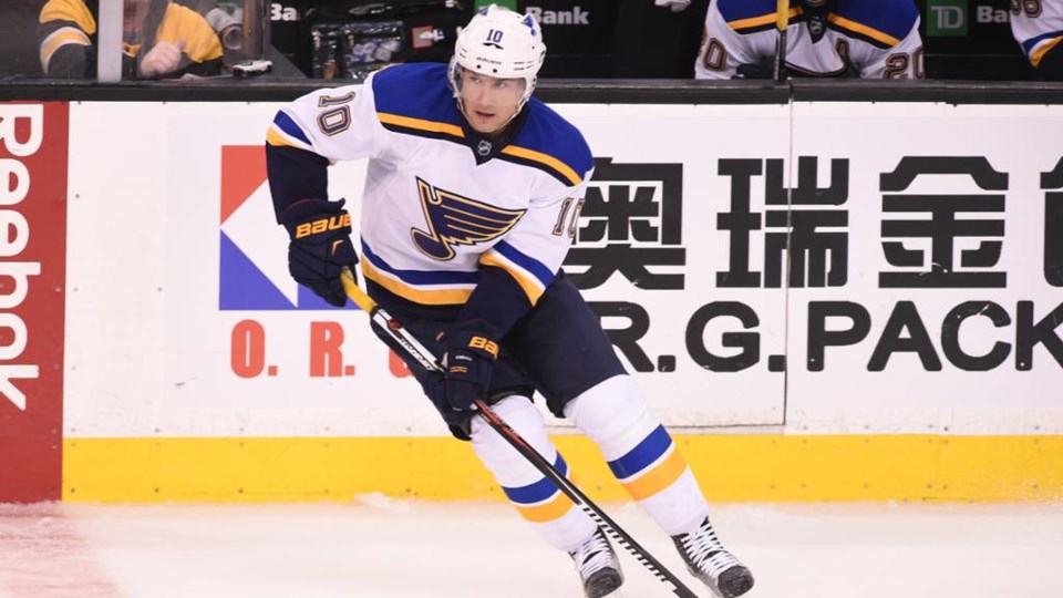 Scottie Upshall skates for the Blues