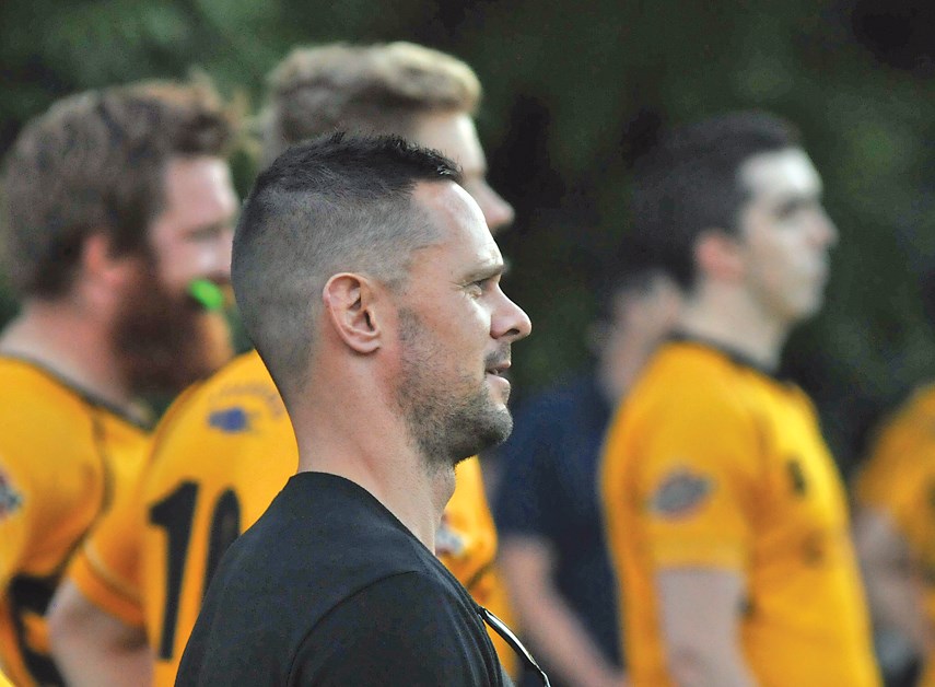 New Capilano premier men’s head coach Garth Prouse follows the action during a recent exhibition match against the UBC Old Boys. photo Paul McGrath, North Shore News