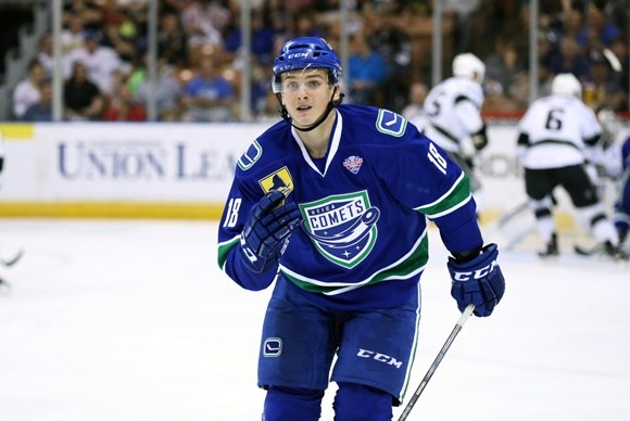 Jake Virtanen playing for the Utica Comets