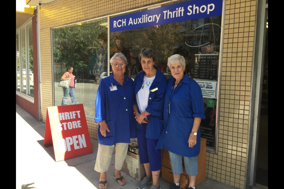 Dorothy Williams, Cheryl Herbert and June Mavor, from left, are part of the Friday crew at the New to You thrift store in Sapperton. The Royal Columbian Hospital Auxiliary is on the hunt for a new space for the thrift store.