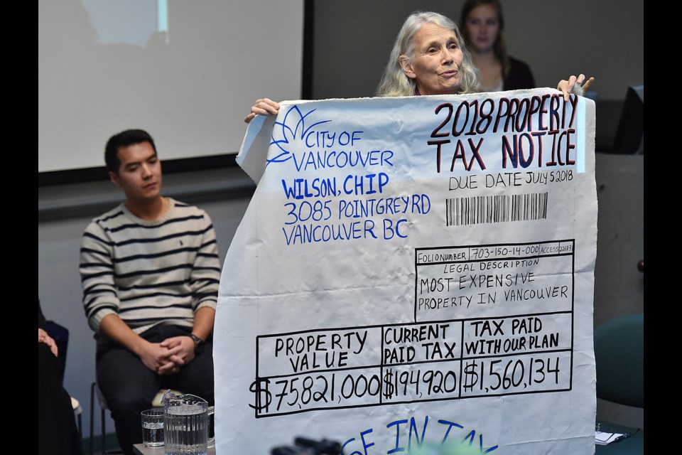 Independent candidate Jean Swanson gets 12th & Cambie’s vote for best headline-grabbing campaign, thanks in part to her rally outside Lululemon founder Chip Wilson’s $75-million Point Grey home calling for a “mansion tax.” Photo Dan Toulgoet