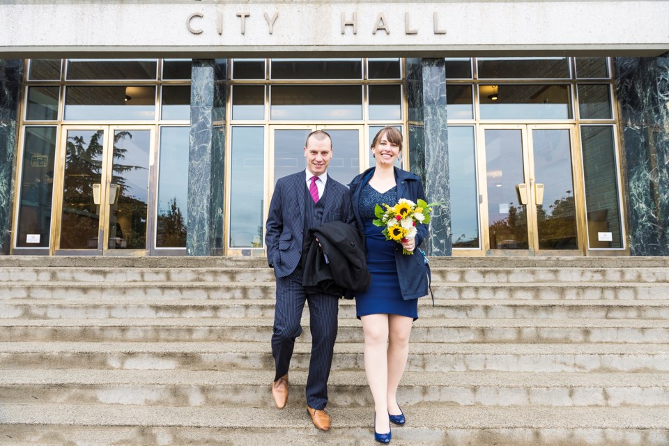 Jennifer Wolowic and Simon Le Pine got married in the mayor’s office at New Westminster City Hall on Monday. Their love affair with all things New West carried on for the rest of the day and included stops at friends’ homes and some of their favourite spots around town.