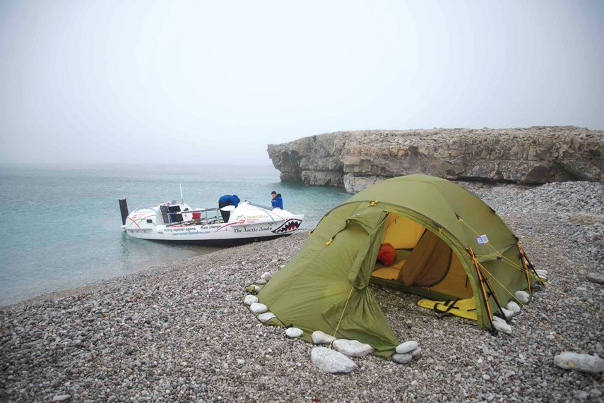 The crew camped on the shoreline of Darnley Bay, Northwest Territories during their trip through the Northwest Passage. Kevin Vallely will discuss the journey at the Joe Fortes branch (830 Denman St.) of the Vancouver Public Library on Oct. 24.