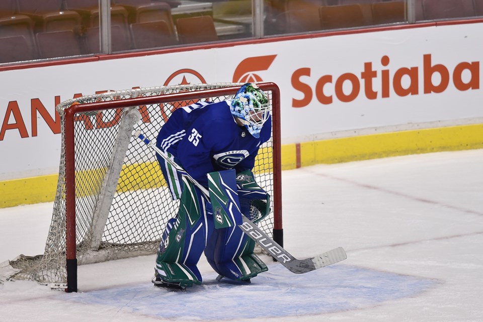 Thatcher Demko at Canucks practice during the preseason