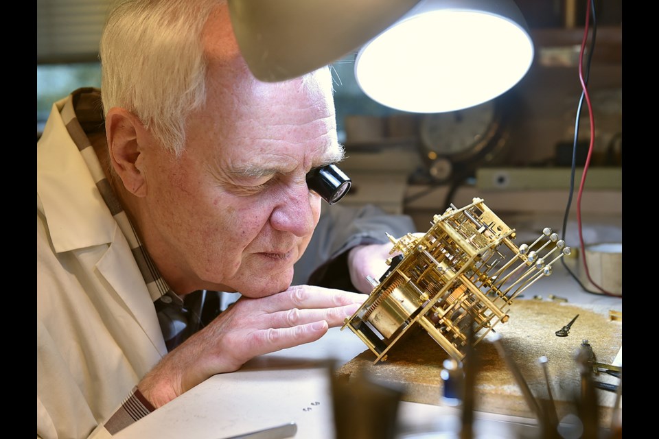Master clocksmith and watchmaker Fritz Irrgang has outlasted 30 years of trends and technology and is still thriving at his Burrard street business Western Watch & Clock Repairs. Photo Dan Toulgoet