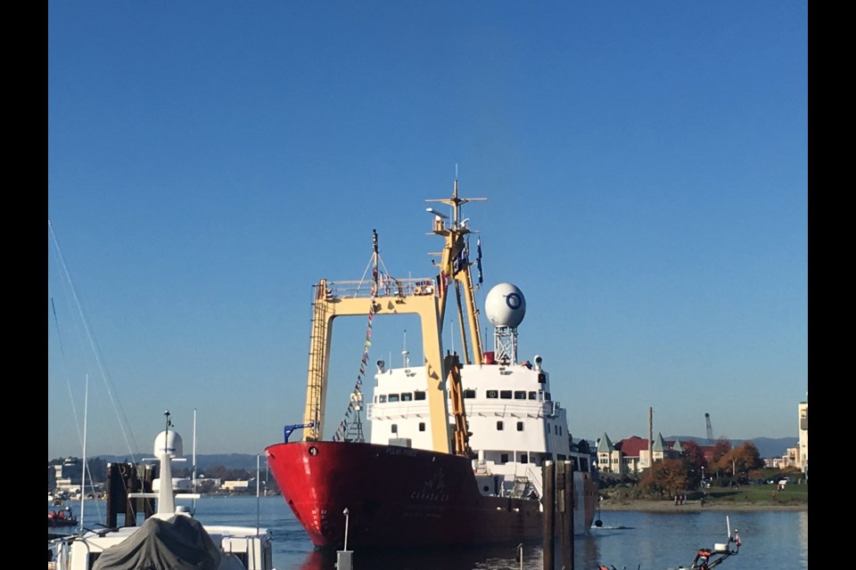 The Canada C3 icebreaker arrives in Victoria's Inner Harbour, ending its 150-day journey through the Northwest Passage. Oct. 28, 2017