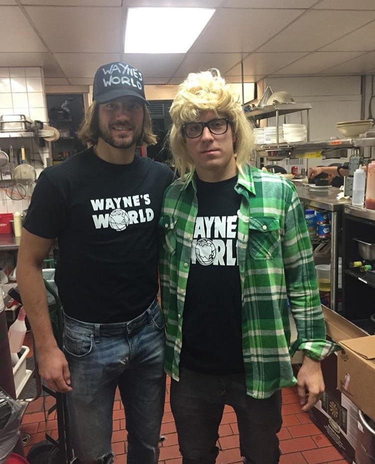 Halloween 2017 - Chris Tanev and Markus Granlund as Wayne and Garth