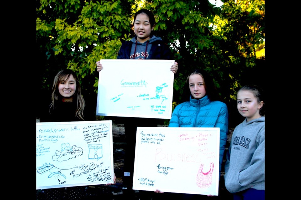 Grade 7 students Ella, Julia, Brinley and Sarah-Jo worked with classmates to find creative solutions to ocean pollution.