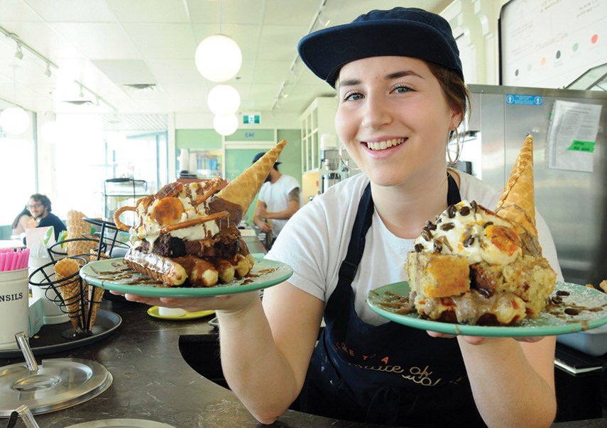 Ryley Kirby shows off two creations from Cacao 70’s menu: The Peanutjob and The Coffee High.