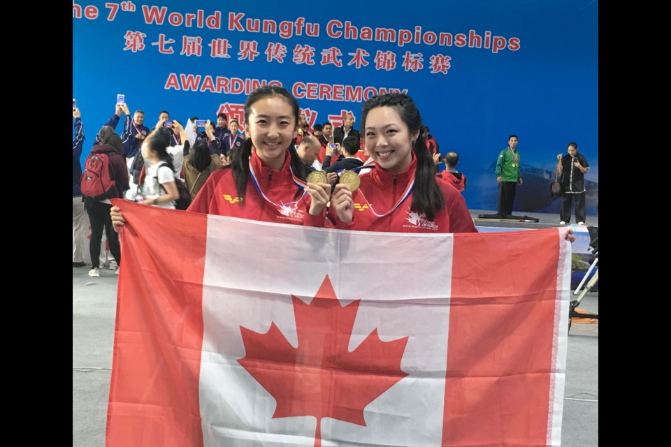 Richmond's Bianca Go (right) and Lissy Liu proudly represented their country with Lissy Lu gold medal performance in the Wushu Duelian event at the 7th Traditional World Kung Fu Championships in Emeishan, China.