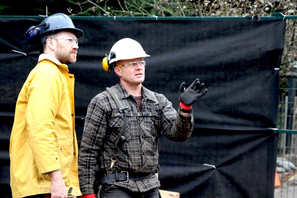 General Contractor Iain Mitchell and West Van Secondary School teacher Greg Cormier make decisions on the construction site that will become the Bowen Children’s Centre Infant and toddler wing.