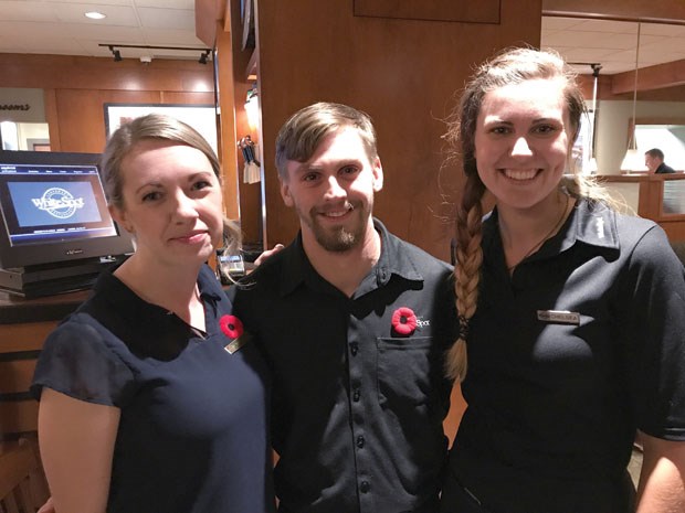Quick action from White Spot Tsawwassen employees Alexandra Vandenberg, Shane Dermott and Chelsea Kennedy helped save a man who was in medical distress at the restaurant on Nov. 2.